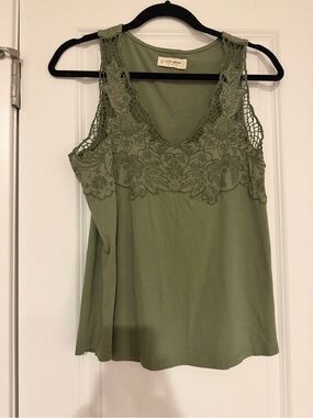 Lucky Brand Green Crochet Lace Trim Camisole